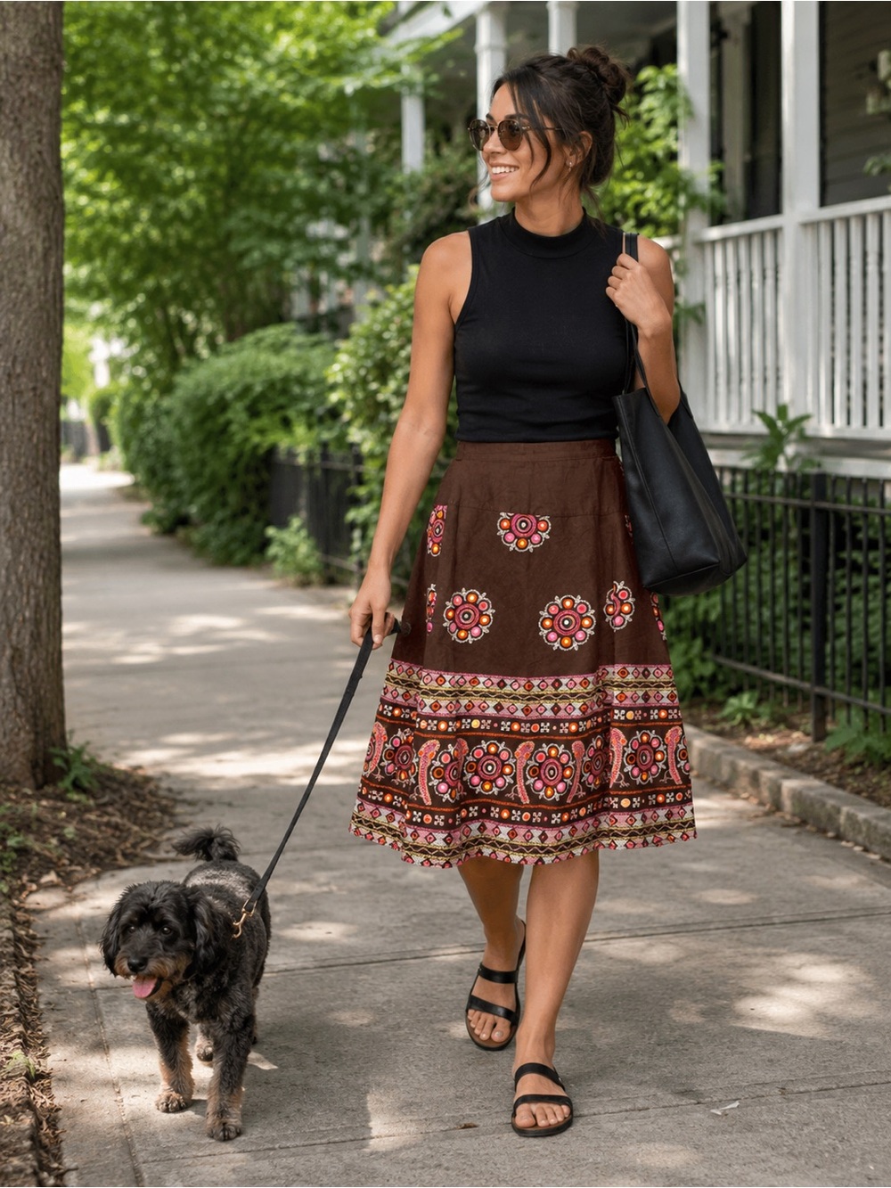 Costa Blanca Boho Print A-Line Skirt Small Beaded 100% Cotton Y2K Festival Women